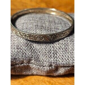 Vintage sterling silver bracelet bangle - no hinge - rose flower Paisley pattern